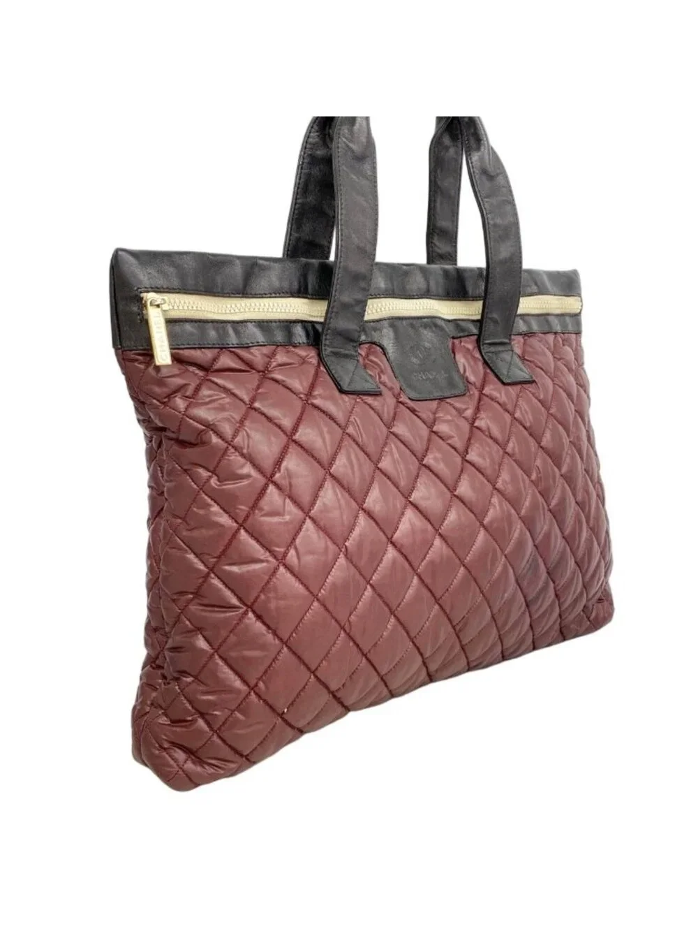 Chanel Tote Coco Cocoon Leather Nylon Red Black Gold